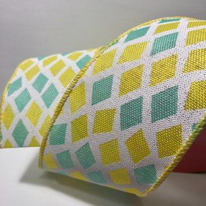 Wired Ribbon Spring Diamond Pattern 2.5" Yellow